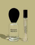Two Nopalera Bosque Místico perfume bottles, including a 50ml Eau de Parfum and a 10ml travel spray on a beige background