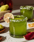 Nopalera candle glass reused as margarita cocktail glass with salt rim